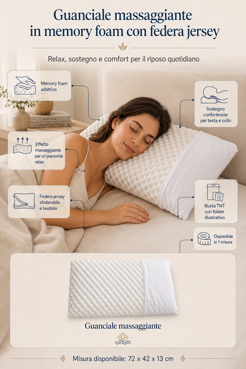 Guanciale massaggiante in memory foam con federa jersey