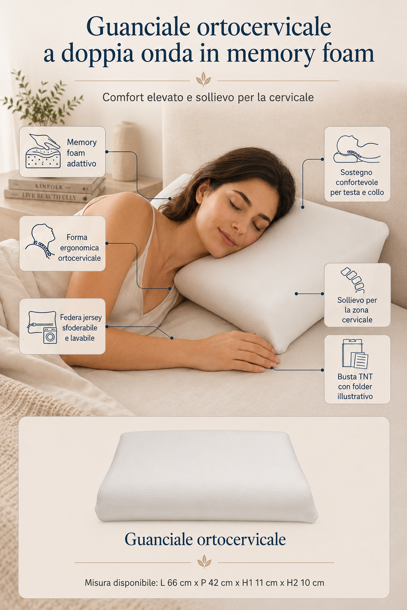 Guanciale ortocervicale in memory foam con federa jersey