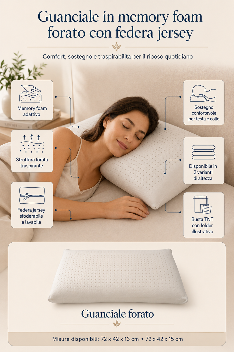 Guanciale in memory foam forato con federa jersey