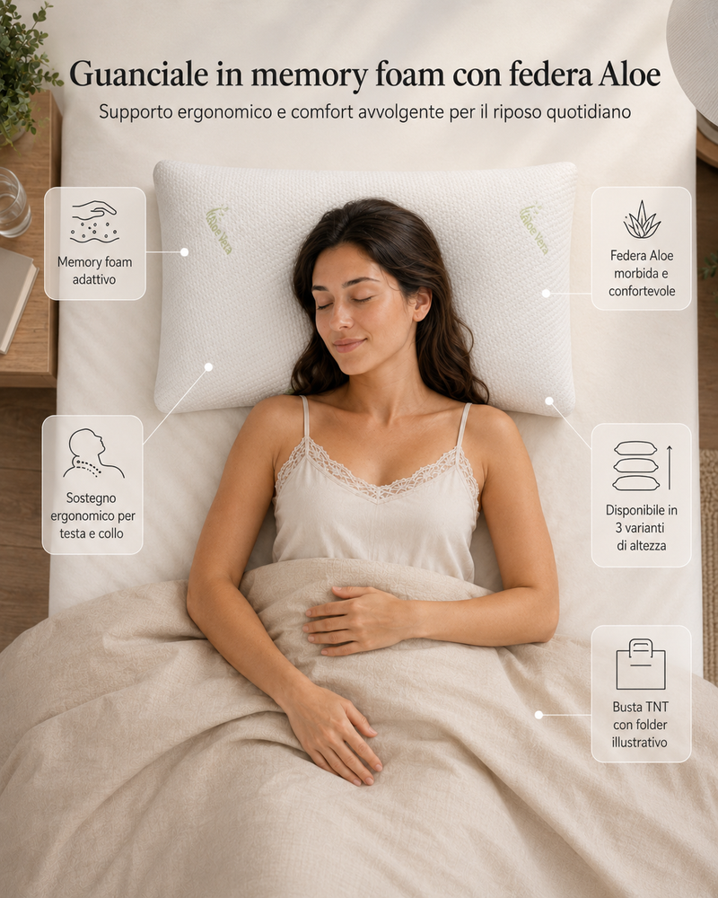 Guanciale in memory foam con federa Aloe