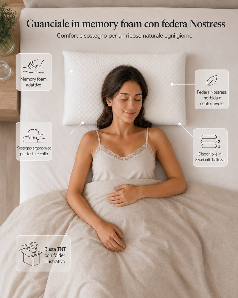 Guanciale in memory foam con federa Nostress