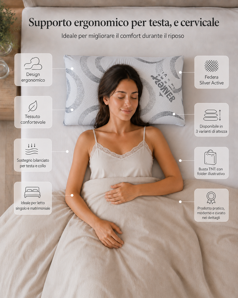 Guanciale in memory foam con federa silver active