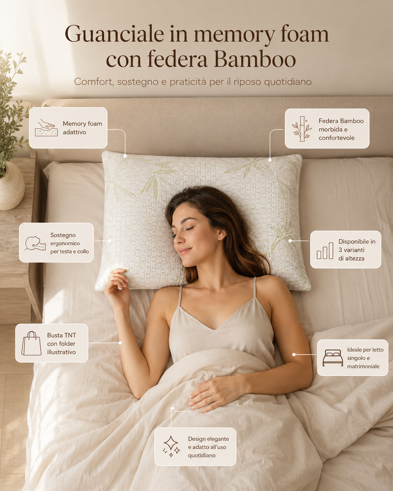 Guanciale in memory foam con federa Bamboo