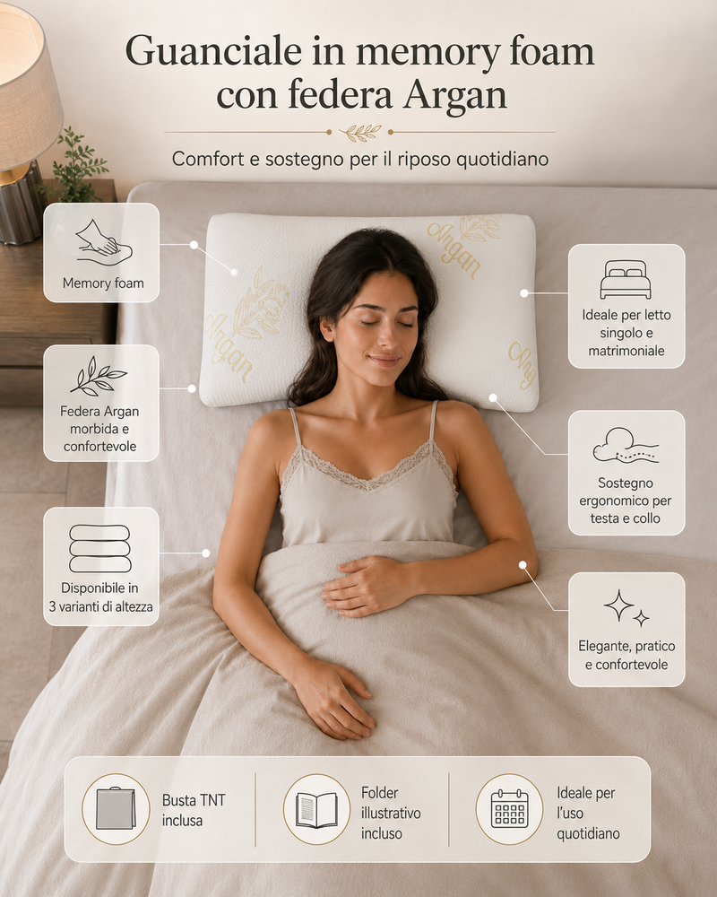 Guanciale in memory foam con federa Argan