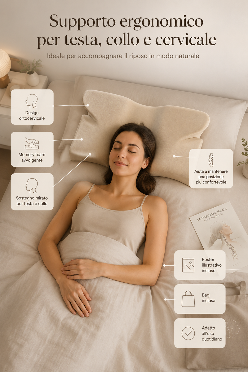 Guanciale ergonomico ortocervicale in memory foam "Fly"